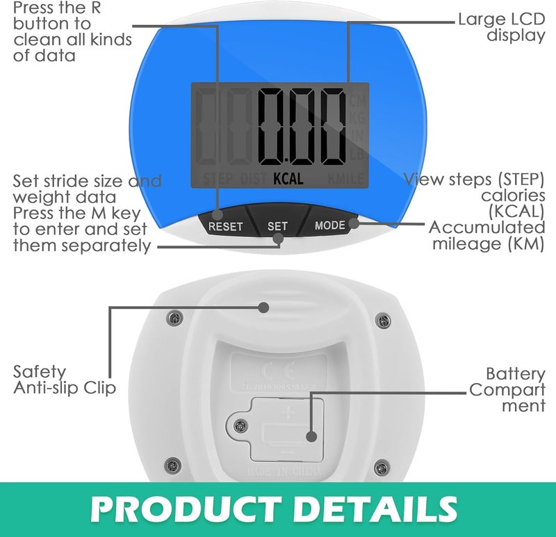 Copkim 6 Pcs Simple Pedometer for Walking Bulk LCD Step Counter with Calories Burned Portable Step Tracker for Women Seniors Jogging Hiking Running Walking, 6 Colors - Image 3